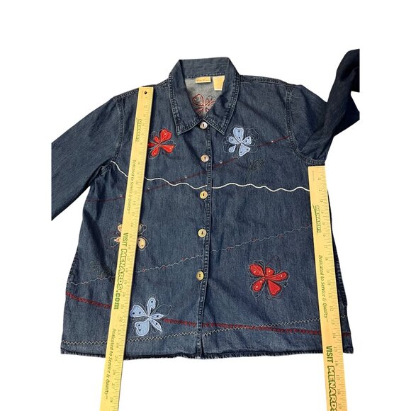 Vintage Early 2000s Bobbie Brooks Denim Blouse Womens L Floral Embroidered - Picture 11 of 16